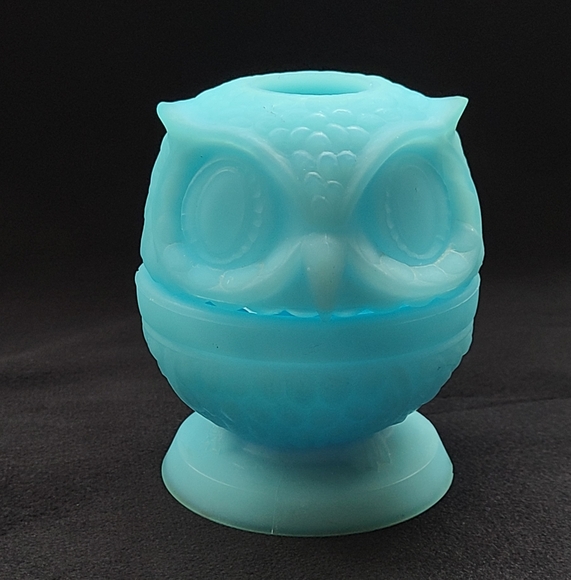 Fenton blue satin owl fairy lamp - Picture 1 of 5